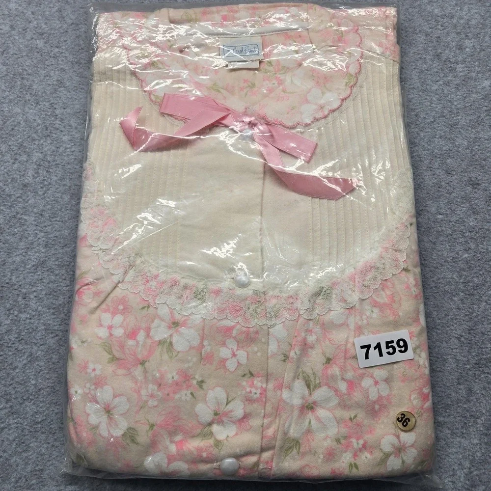 Vintage Carol Brent‎ Nightgown Womens 36 Pink Floral Button Front Made USA 80s